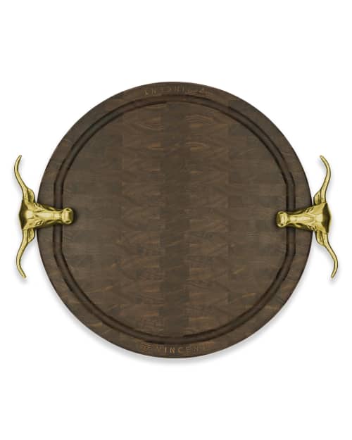 Vincent: Statement Piece Solid Brass Entertaining Board | Serving Board in Serveware by Gavin May. Item made of walnut & brass