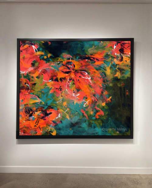 Abstract expression of a floral garden - Embracing Change | Oil And Acrylic Painting in Paintings by Lynette Melnyk. Item composed of canvas