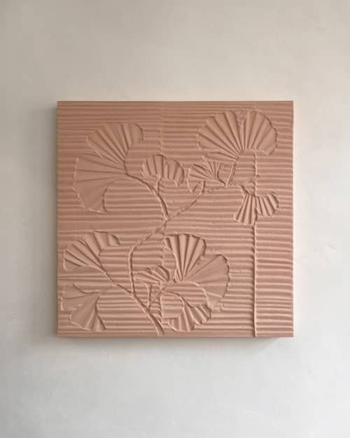 Ginkgo Sakura | Paneling in Wall Treatments by Elsa Jeandedieu Studio. Item made of canvas works with boho & minimalism style