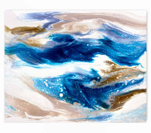 Sapphire Wave | Oil And Acrylic Painting in Paintings by Alyson Storms | Seattle in Seattle. Item made of wood with synthetic