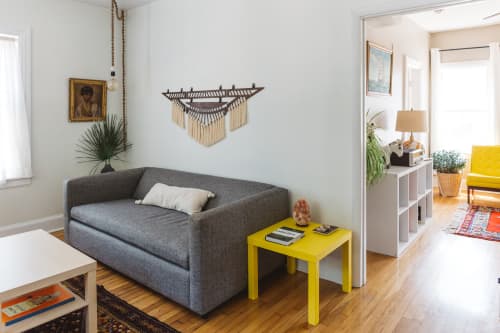 Thunderbird | Macrame Wall Hanging in Wall Hangings by Wanderluxe. Item made of walnut with fabric