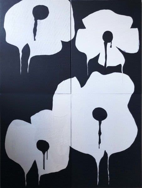 Urban Flora Celandine Poppy BW2 | Oil And Acrylic Painting in Paintings by Tina Psoinos art + photography. Item composed of canvas