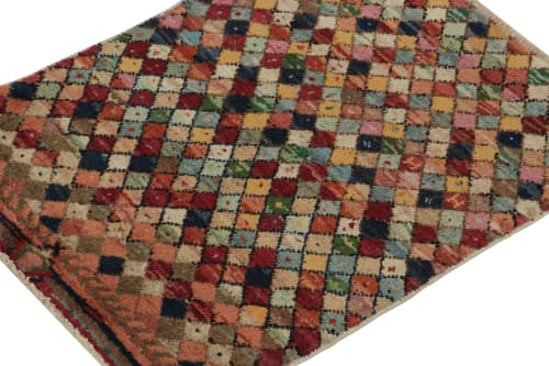 1960s Vintage Distressed Rug in Multicolor Diamond Patterns | Area Rug in Rugs by Rug and Kilim