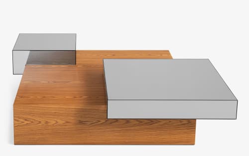 Tunc Wood and Mirror Cubic Coffee Table | Tables by LAGU. Item made of walnut with glass works with mediterranean & modern style
