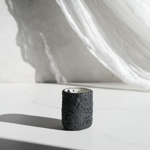 Tea Light Holder in Black Concrete with Cream & Black Int. | Candle Holder in Decorative Objects by Carolyn Powers Designs. Item composed of concrete and glass in minimalism or contemporary style