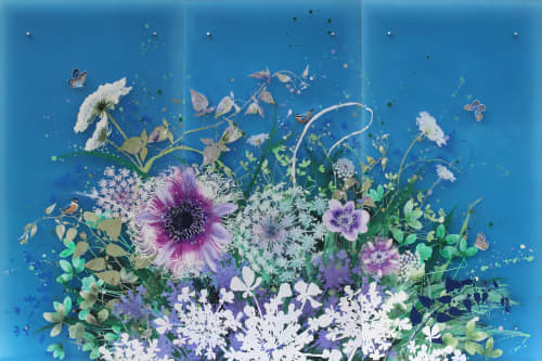"Flowers of Hope" triptych painting | Oil And Acrylic Painting in Paintings by Cara Enteles Studio | Penn State Health Lancaster Medical Center in Lancaster. Item made of paper compatible with contemporary and japandi style