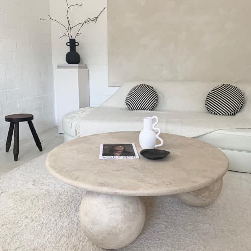 Round Travertine Coffeee Table - Marble Coffee Table | Tables by Tinella Wood. Item composed of marble in minimalism or contemporary style