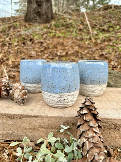 Pair of Horizon Stemless Wine cups, 10 oz. | Drinkware by Honey Bee Hill Ceramics. Item composed of stoneware
