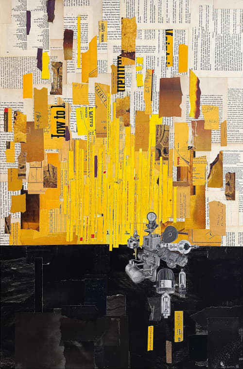 Color Field II Yellow | Collage in Paintings by Glen Gauthier. Item composed of canvas & paper compatible with mid century modern and contemporary style