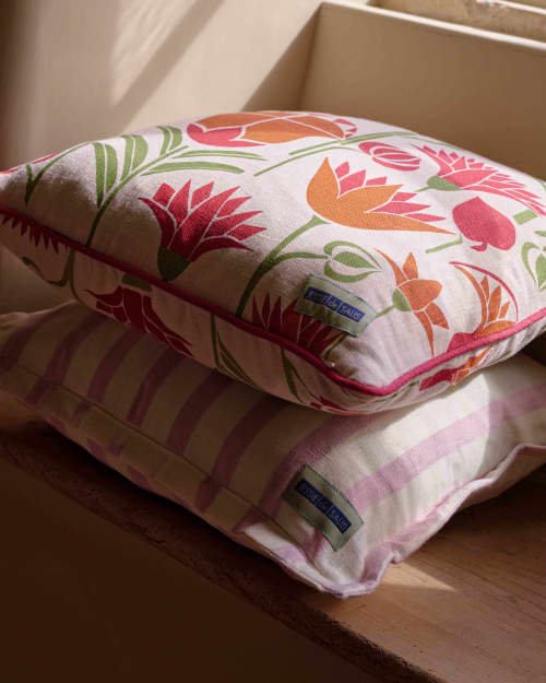 Lotus Cushion Cover | Pillows by Jessie de Salis. Item composed of linen compatible with boho and mid century modern style