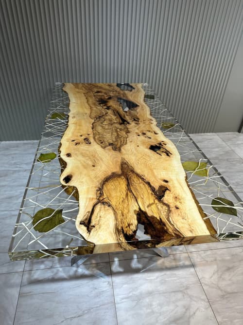 Clear Epoxy Resin Table Top - Live Edge Epoxy Table | Dining Table in Tables by Tinella Wood. Item made of walnut with metal works with contemporary & art deco style