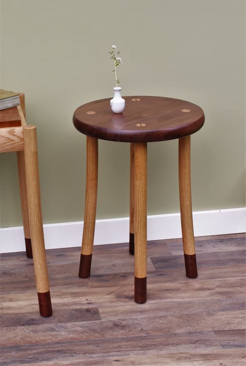 Narah Round End Table | Tables by Tracy Fiegl. Item made of oak wood compatible with modern style