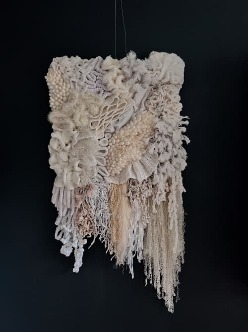 "FLOW" natural wall handing textured fiber art | Wall Sculpture in Wall Hangings by Anna Baranova Art. Item made of cotton with fiber works with contemporary & country & farmhouse style