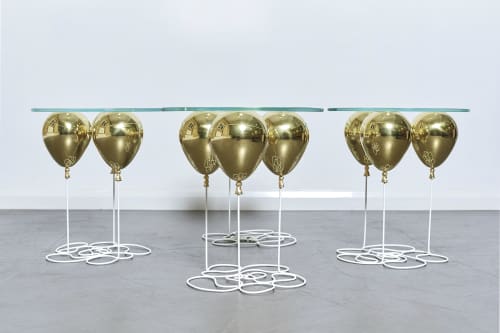 Up! Balloon Side Table with Gold Balloons | Tables by Duffy London. Item composed of metal and glass in modern style