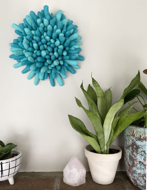 Petit Blossom - Aqua | Wall Sculpture in Wall Hangings by Sienna Martz. Item made of cotton