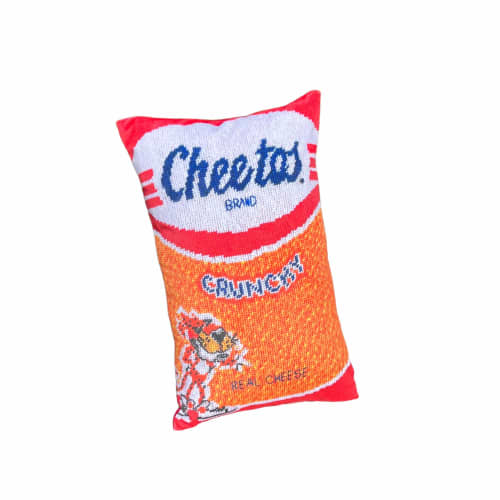 last one - velvet CHEETOS pillow custom made | Pillows by Mommani Threads. Item compatible with contemporary and eclectic & maximalism style