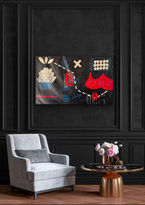 Signs of the Universe | Mixed Media by Paula Saslow, Copper Rose Art. Item made of canvas works with contemporary & urban style