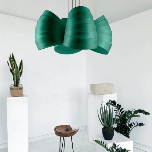 Herz Lighting Chandelier - Wood fixture with Four Domes & Overlapped Veneers | Chandeliers by Traum