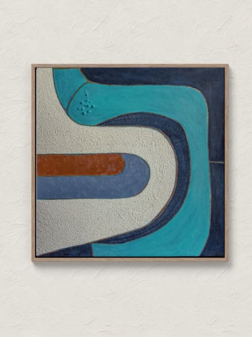 Mid century modern painting navy blue textured art | Oil And Acrylic Painting in Paintings by Berezart. Item composed of canvas compatible with boho and mid century modern style