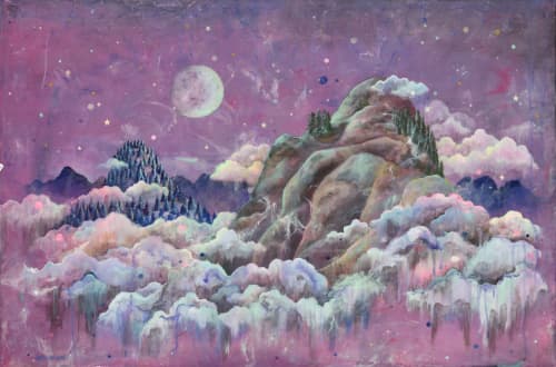 Purple Saddle Mountain | Oil And Acrylic Painting in Paintings by Sarah Stivers | Red E Café in Portland. Item made of canvas with synthetic works with contemporary style