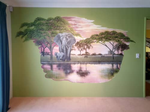 Elephant Savanah | Murals by Susan Respinger. Item made of synthetic