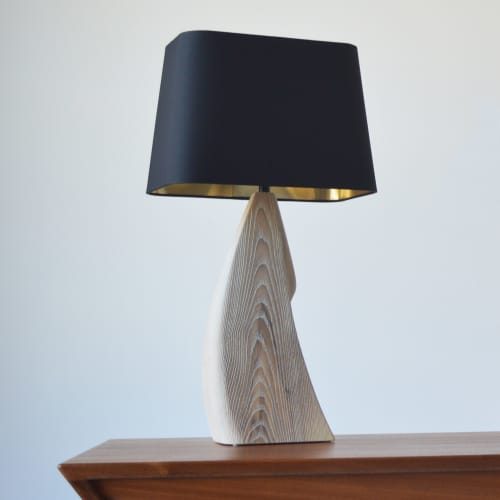 White Table Lamp | Lamps by SR Woodworking. Item composed of wood in minimalism or mid century modern style