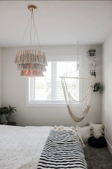 Tassel Boho Chandelier | Chandeliers by Lisa Haines. Item made of fiber works with boho style