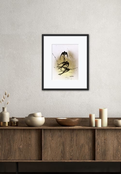 Painting from the Silhouettes series in a Salish black fram. | Drawing in Paintings by Oplyart. Item made of paper works with minimalism & japandi style