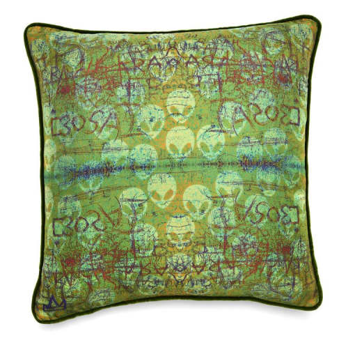 Alien Heads Green | Cushion in Pillows by Crown Objet. Item composed of fabric and fiber