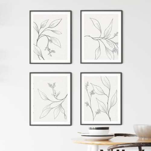 Eucalyptus Study Sketches (Set of 4) - Minimalist Style Art | Prints by Jennifer Lorton Art. Item made of paper works with boho & minimalism style