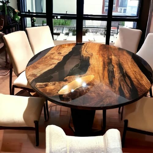 Round Dining Table, Round Epoxy Dining Table | Tables by Innovative Home Decors. Item composed of wood
