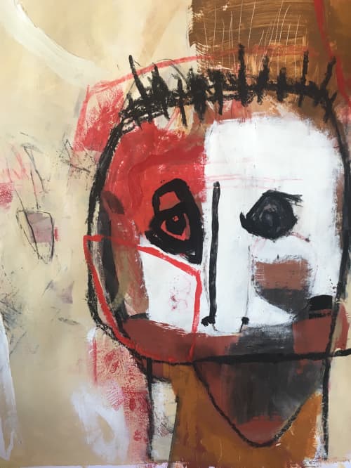 SOLD   The guy at the bbq | Mixed Media in Paintings by Vikki Drummond. Item made of birch wood compatible with contemporary and modern style