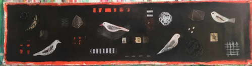 Bird Scroll (Brown) | Oil And Acrylic Painting in Paintings by Pam (Pamela) Smilow. Item made of canvas