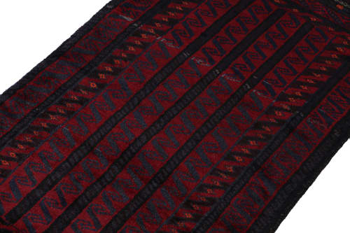 Vintage Baluch Afghan rug in Red, Blue & Black Patterns | Area Rug in Rugs by Rug and Kilim. Item made of wool