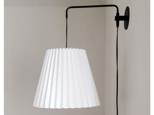 Industrial sconce with pleated empire lampshade | Sconces by Studio Pleat. Item made of metal with paper works with mid century modern & contemporary style