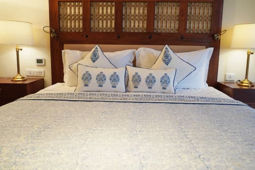 Bold Indigo Aztec Quilt | Linens & Bedding by Jaipur Bloc House. Item made of cotton