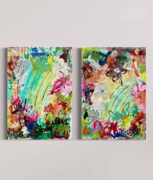 Flower Garden | Oil And Acrylic Painting in Paintings by Gaby Castro Joffroy. Item composed of canvas in contemporary or eclectic & maximalism style