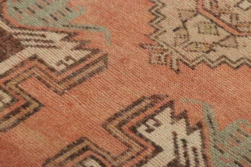 Vintage Turkish Rug in Pink and Cream with Geometric | Area Rug in Rugs by Rug and Kilim