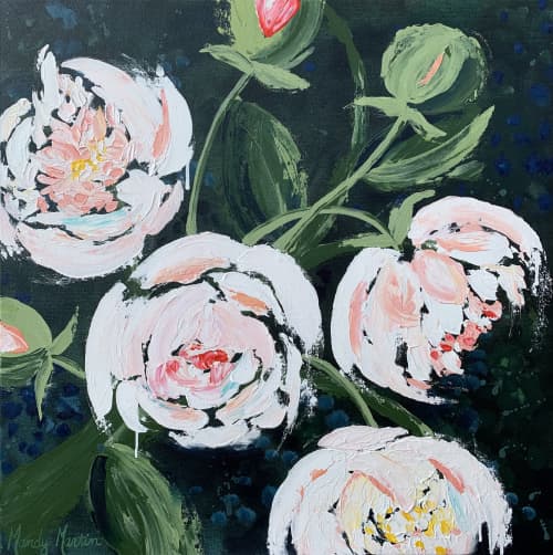 "Flourishing" Floral Peony Painting | Oil And Acrylic Painting in Paintings by Mandy Martin Art. Item made of canvas