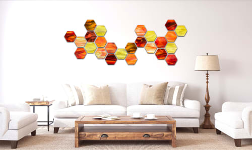 "Dawn" Hex Glass Wall Sculpture Set | Wall Hangings by Karo Studios. Item made of glass