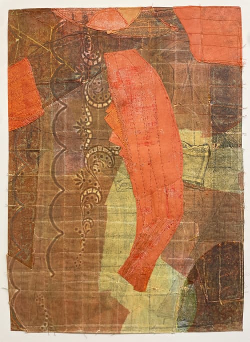 Dog River | Collage in Paintings by Susan Smereka. Item composed of cotton & paper compatible with contemporary and modern style