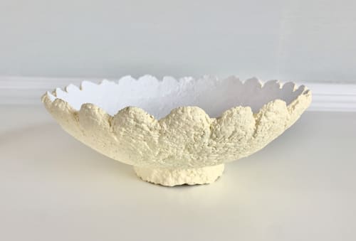 Light Yellow Scalloped Decorative Bowl Paper Mache Material | Decorative Objects by TM Olson Collection. Item composed of paper compatible with country & farmhouse and japandi style