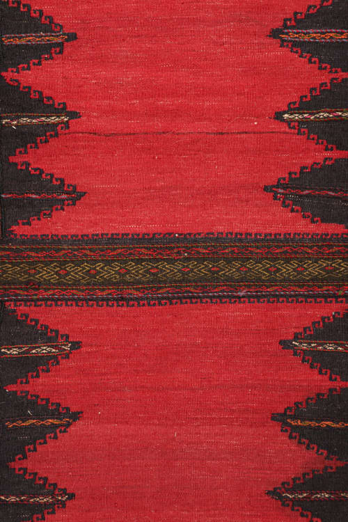 Vintage Afghan Kilim in Red with Geometric Patterns | Area Rug in Rugs by Rug and Kilim. Item made of wool