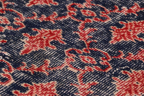 Vintage Zeki Müren Rug in Navy Blue with Red Geometric | Area Rug in Rugs by Rug and Kilim