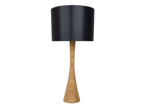 Hand Turned Oak Table Lamp | Lamps by ColombeFurniture. Item made of oak wood with linen