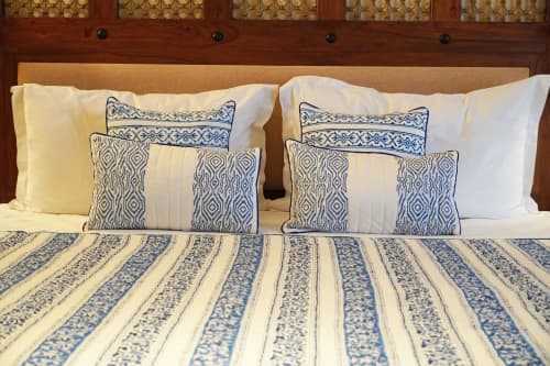 Alternate Indigo Floral Striped Quilt | Linens & Bedding by Jaipur Bloc House. Item made of cotton