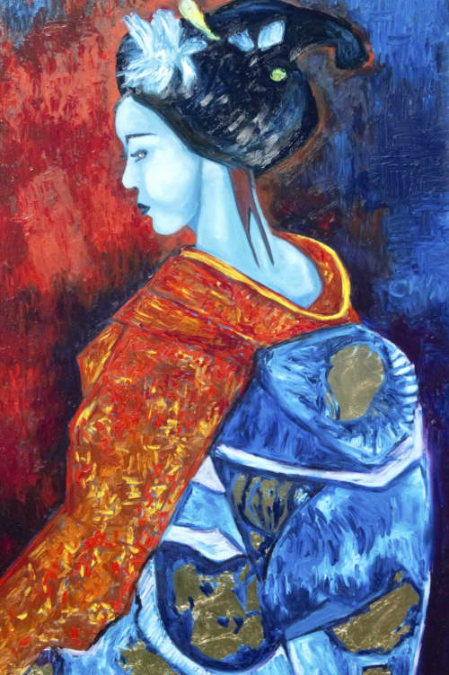 Golden Kimono 1 | Oil And Acrylic Painting in Paintings by Chiara Magni. Item made of canvas & synthetic