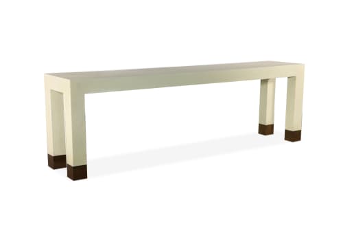 Dino Linen Modern Console with Bronze Sabots from Costantini | Console Table in Tables by Costantini Designñ. Item made of wood with linen