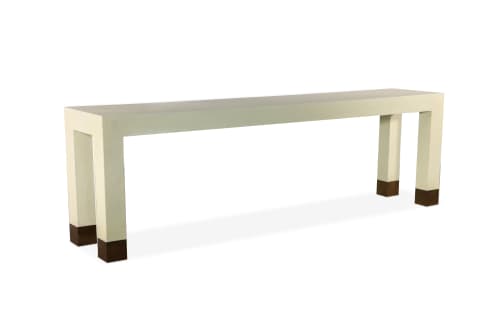 Dino Linen Modern Console with Bronze Sabots from Costantini | Console Table in Tables by Costantini Design. Item made of wood with linen