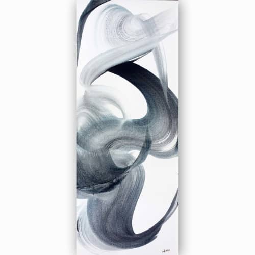 Grace - flowing black and white abstract on canvas | Oil And Acrylic Painting in Paintings by Lynette Melnyk. Item made of canvas works with minimalism & contemporary style